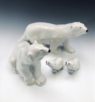 Lot 981 - Two large Lomonosov USSR porcelain polar bears,...