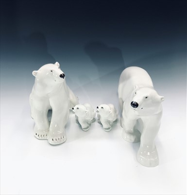 Lot 981 - Two large Lomonosov USSR porcelain polar bears,...