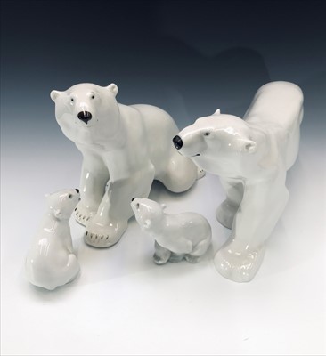 Lot 981 - Two large Lomonosov USSR porcelain polar bears,...