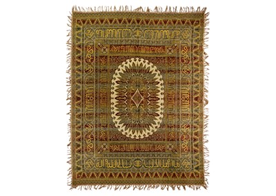 Lot 139 - A Middle Eastern silk and metal thread embroidered panel.