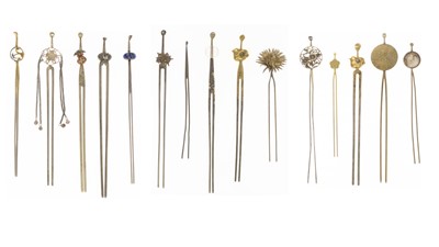 Lot 1029 - Fifteen various Japanese metal kanzashi, (hairpins)19th/20th century.