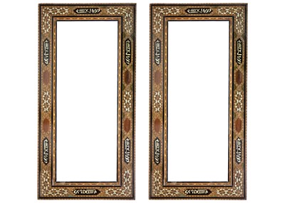 Lot 35 - A pair of Moorish influence Islamic hardwood and bone inlaid frames.