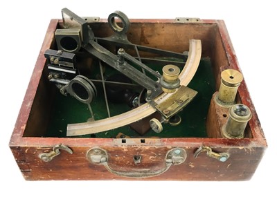 Lot 291 - A 19th century brass and lacquered sextant.