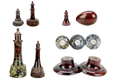 Lot 168 - A Cornish serpentine turned and polished lighthouse.