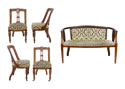 Lot 1708 - A pair of Victorian oak salon chairs.