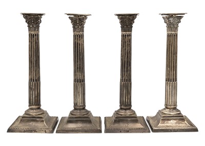 Lot 5 - A good set of four Victorian silver candlesticks by Martin, Hall & Co.
