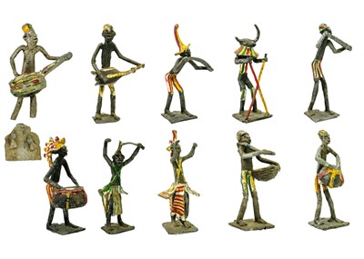 Lot 122 - A group of ten African cast metal musicians and dancers.