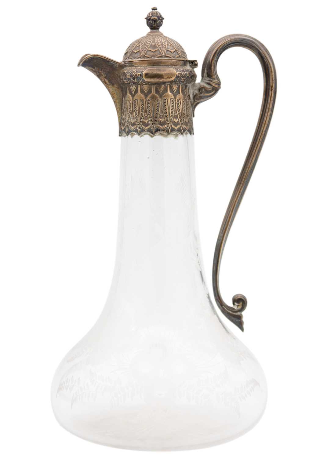 Lot 37 - A good silver-mounted wheel engraved glass claret jug by Horace Woodward & Co.