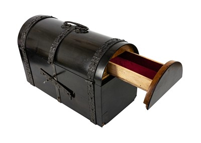 Lot 92 - An Indo-Portuguese coromandel iron bound puzzle casket circa 1900.