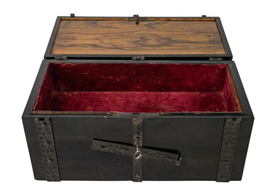 Lot 92 - An Indo-Portuguese coromandel iron bound puzzle casket circa 1900.