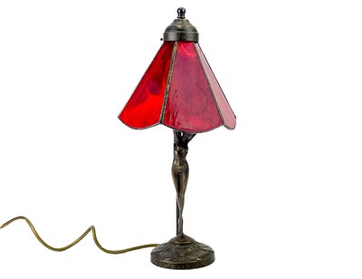 Lot 467 - A bronzed metal figural table lamp base after Moreau, modelled with a female nude.