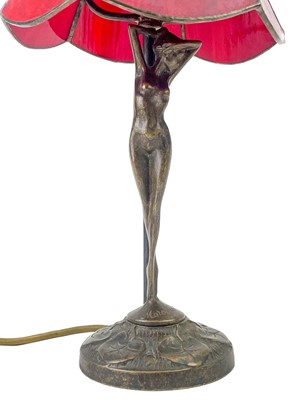 Lot 467 - A bronzed metal figural table lamp base after Moreau, modelled with a female nude.