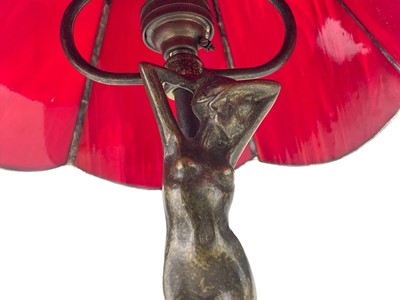 Lot 467 - A bronzed metal figural table lamp base after Moreau, modelled with a female nude.