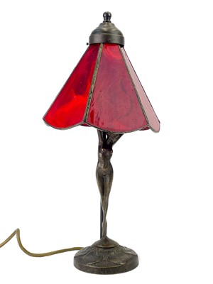 Lot 467 - A bronzed metal figural table lamp base after Moreau, modelled with a female nude.