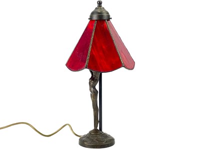 Lot 467 - A bronzed metal figural table lamp base after Moreau, modelled with a female nude.
