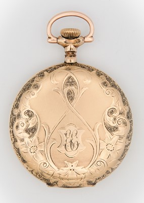 Lot 53 - WALTHAM - A gold-plated full hunter crown wind lever pocket watch.