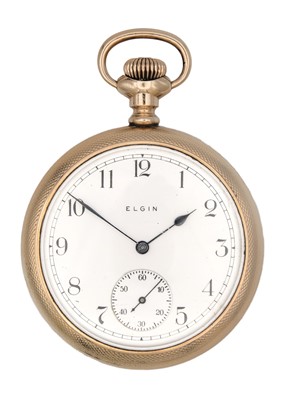 Lot 18 - ELGIN - A rose gold plated crown wind lever pocket watch.