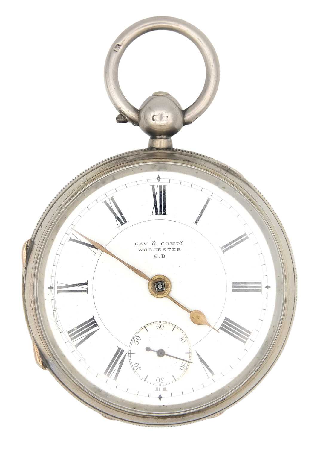 Lot 40 - A silver key wind open face lever pocket watch.