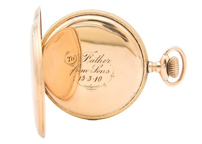 Lot 48 - WALTHAM - A rose gold plated full hunter crown wind lever pocket watch.