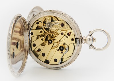 Lot 2 - A 935 silver cased key wind fob Swiss cylinder pocket watch and silver fancy Albert.