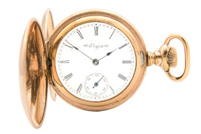 Lot 36 - ELGIN - A rose gold plated full hunter lady's fob pocket watch.