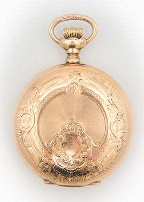 Lot 38 - WALTHAM - A rose gold plated full hunter crown wind fob pocket watch.