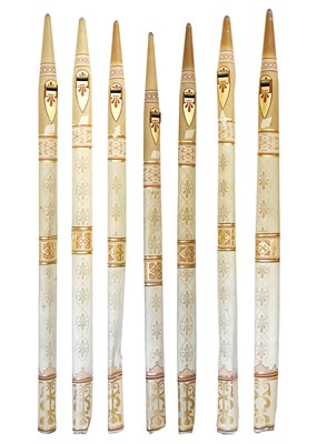 Lot 194 - Lead and tin painted organ pipes.