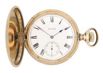 Lot 47 - ELGIN - A rose gold plated full hunter crown wind pocket watch.