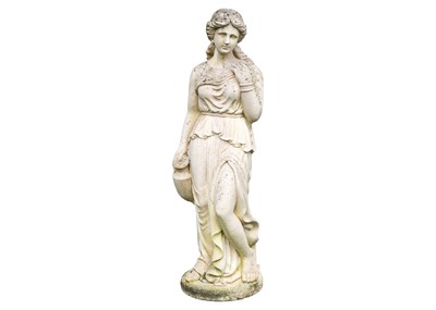 Lot 562 - A reconstituted stone garden statue modelled as a classical female holding a vase.