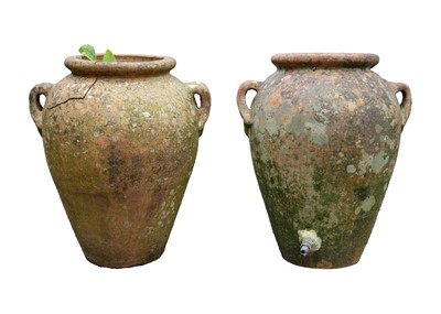 Lot 533 - A pair of terracotta twin handled olive jars.