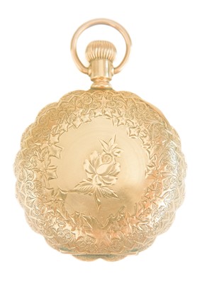 Lot 54 - ELGIN - A rose gold plated crown wind full hunter lever pocket watch.