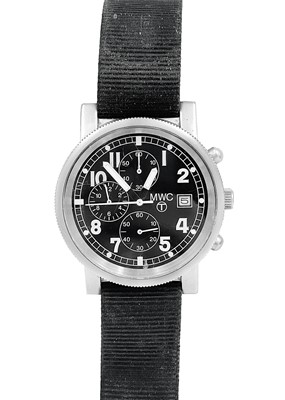 Lot 212 - MWC - A military-style stainless steel gentleman's quartz chronograph wristwatch.