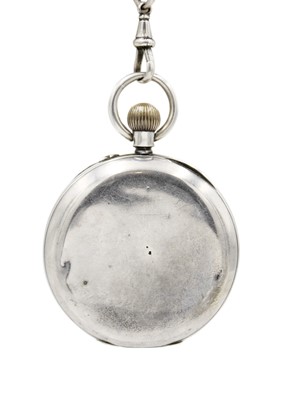 Lot 33 - A silver cased crown wind lever pocket watch and silver Albert watch chain.