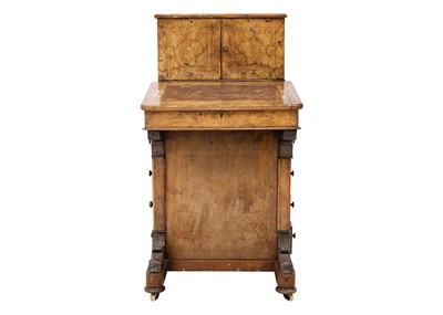 Lot 581 - A Victorian burr walnut and boxwood strung Davenport desk.