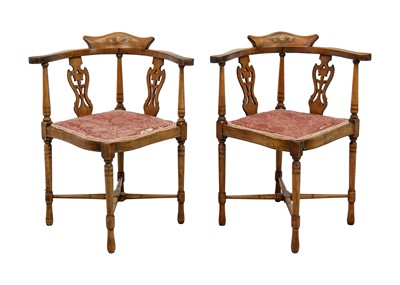 Lot 603 - A pair of Edwardian mahogany and inlaid corner chairs.