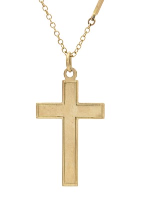 Lot 34 - A 9ct cross pendant on an 18" 9ct bar link necklace.