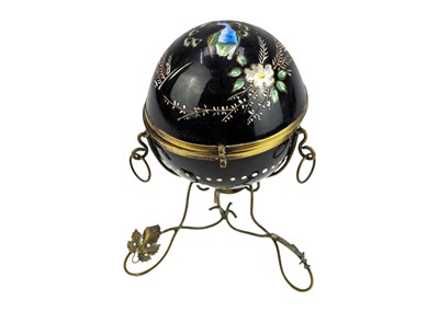 Lot 412 - A Victorian enamelled black glass scent bottle holder.