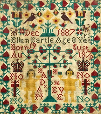 Lot 1592 - A Victorian cross stich wool work sampler.