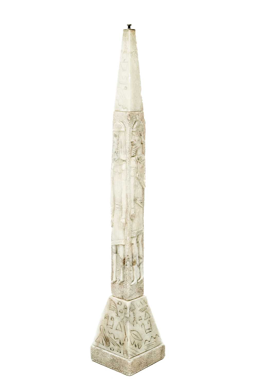 Lot 98 - An Egyptianesque alabaster obelisk lamp standard.
