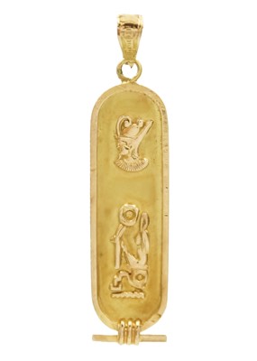 Lot 43 - An Egyptian 18ct gold cartouche pendant.
