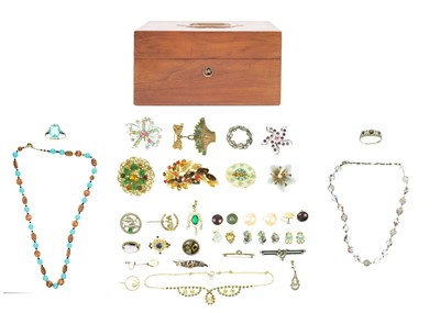 Lot 298 - A Victorian jewellery box containing a selection of costume jewellery.