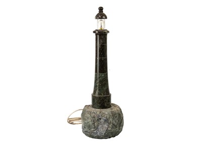Lot 70 - A Cornish turned serpentine lighthouse table lamp.