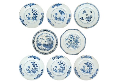 Lot 1089 - Eight Chinese blue and white porcelain plates, 18th century.