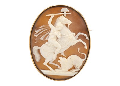 Lot 237 - A 19th century Italian shell cameo gold mounted brooch.