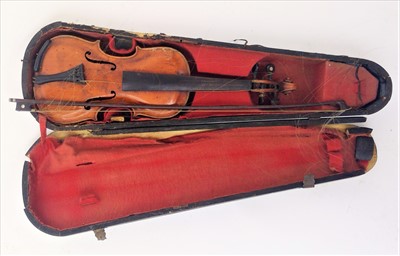 Lot 223 - A 19th century violin, the two piece back 36cm,...