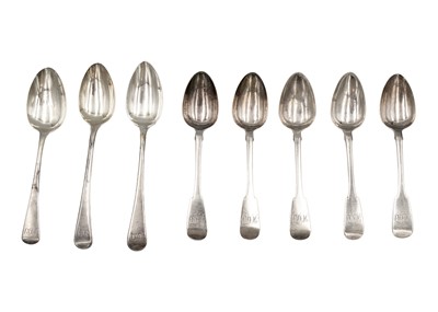 Lot 59 - A set of five George III fiddle pattern silver tea spoons by Samuel Green.