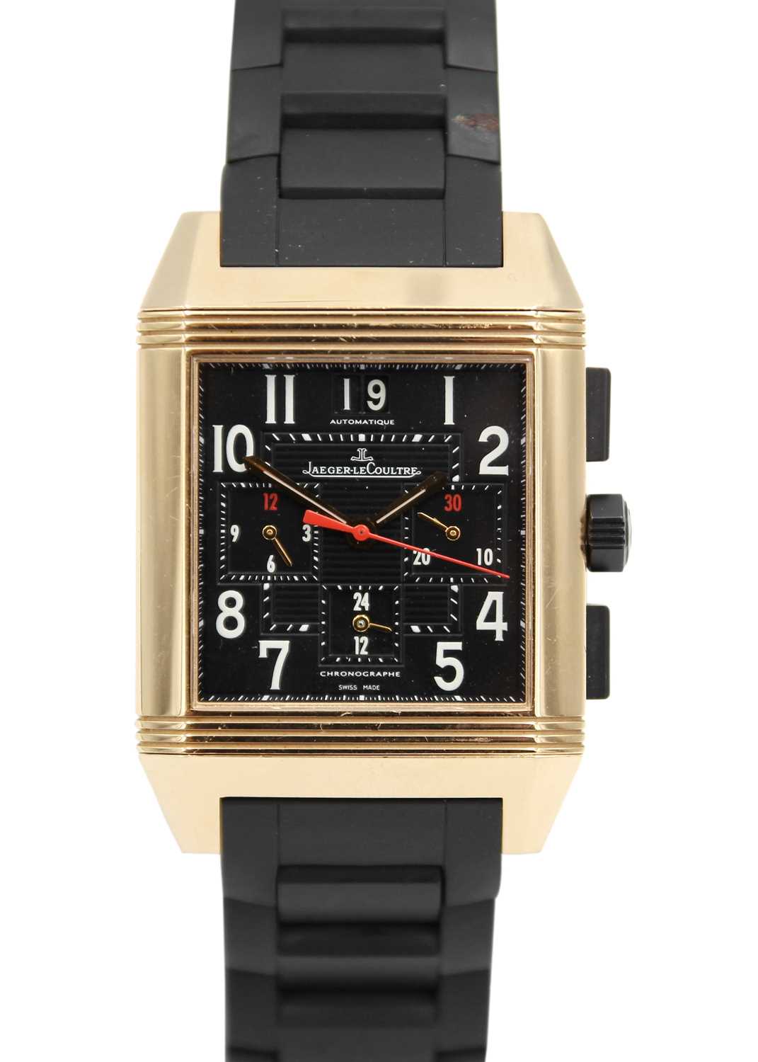 Lot 154 - JAEGER-LECOULTRE - A Reverso Squadra chronograph 18ct rose gold gentleman's wristwatch.