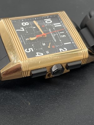 Lot 154 - JAEGER-LECOULTRE - A Reverso Squadra chronograph 18ct rose gold gentleman's wristwatch.