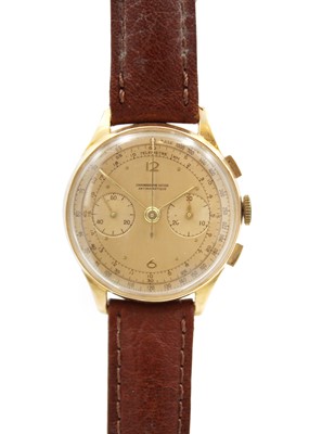 Lot 195 - CHRONOGRAPHE SUISSE - An 18ct rose gold cased gentleman's chronograph wristwatch.