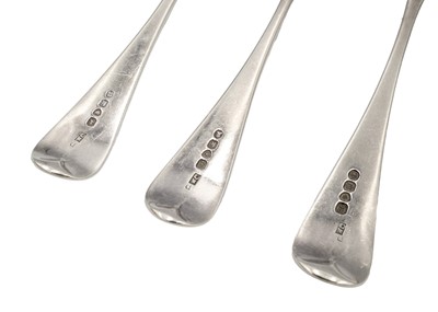 Lot 64 - A set of six George IV old English pattern table forks by William Chawner.